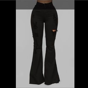 FashionNova Mind Of Her Own Flare Jeans - Black